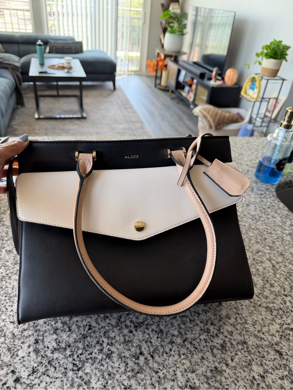 ALDO Black, White & Blush Structured Satchel